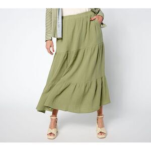 Studio Park Women's Skirt Sz M X Amy Stran Cotton Gauze Tiered Green A648602